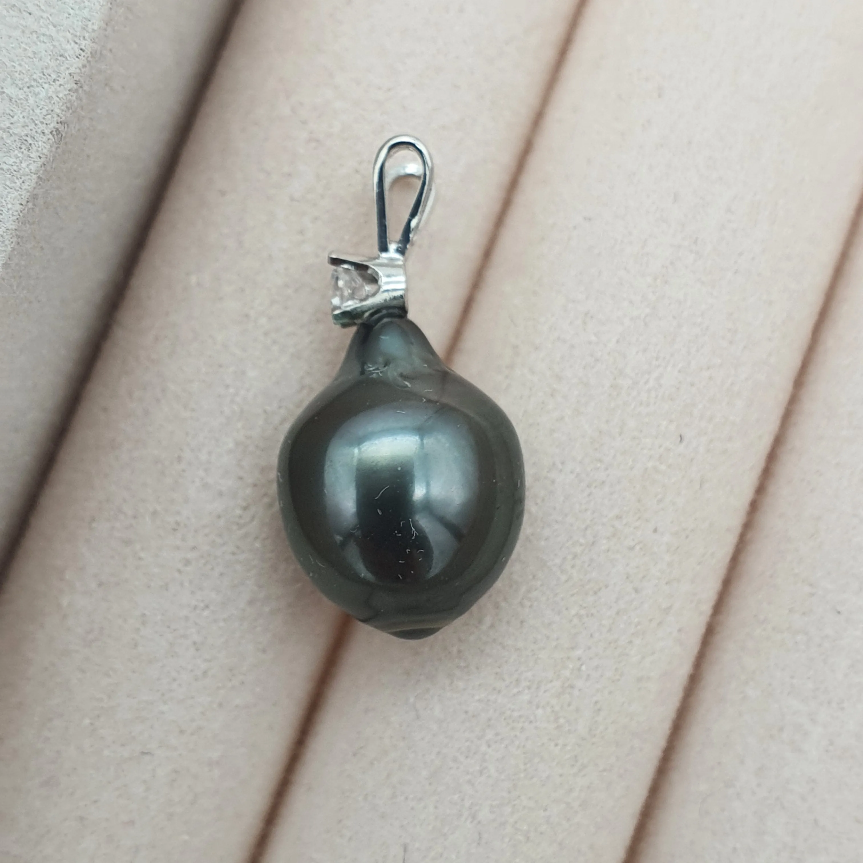 French Tahitian Baroque Pearl Pendant, 18k White Gold