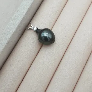 French Tahitian Baroque Pearl Pendant, 18k White Gold