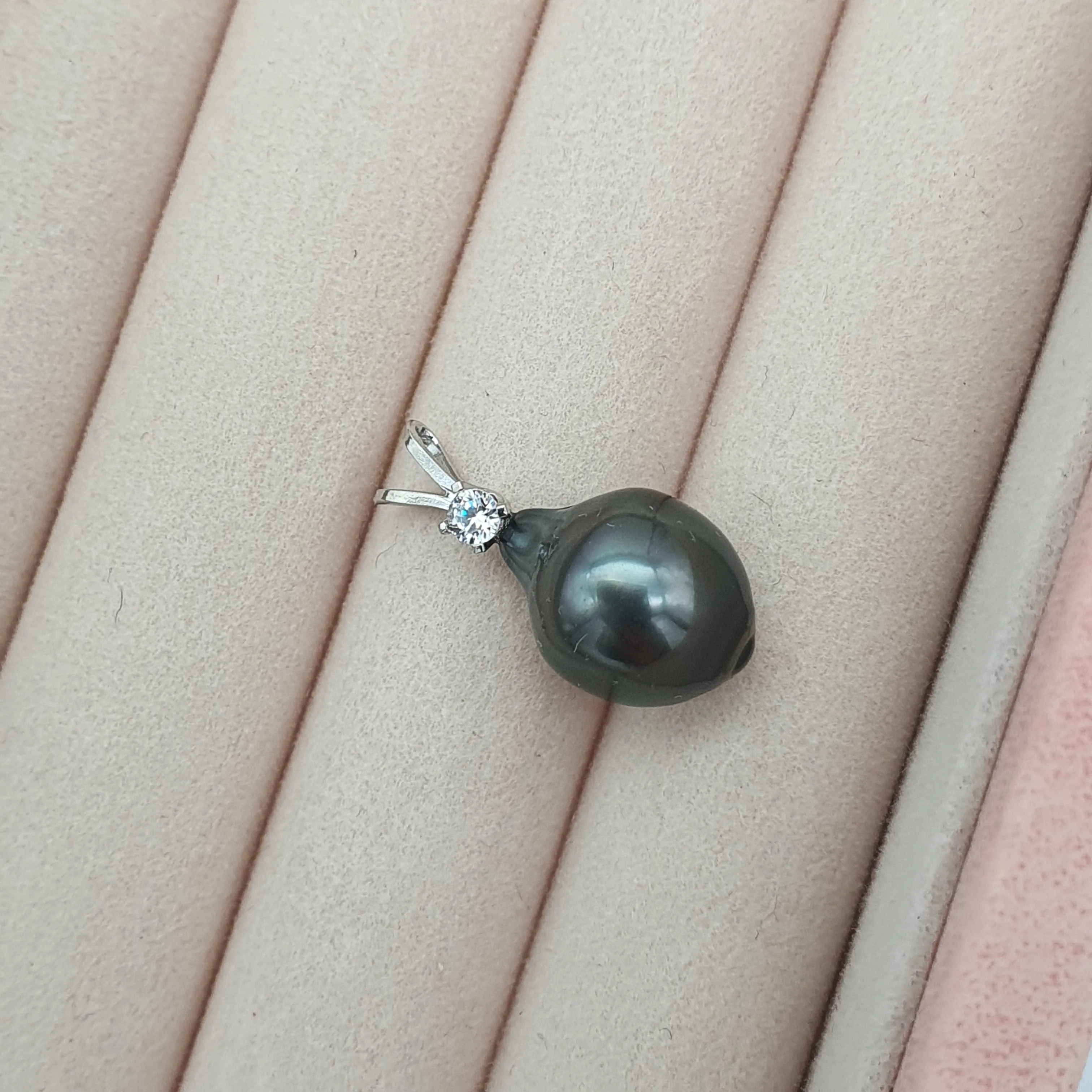 French Tahitian Baroque Pearl Pendant, 18k White Gold