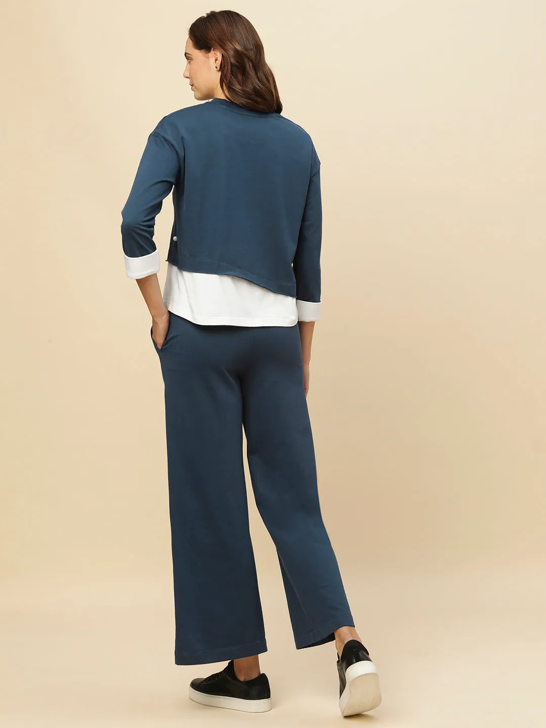 French Terry Faux Layered Drop Shoulder Sweatshirt & Wide Leg Co-Ord Set