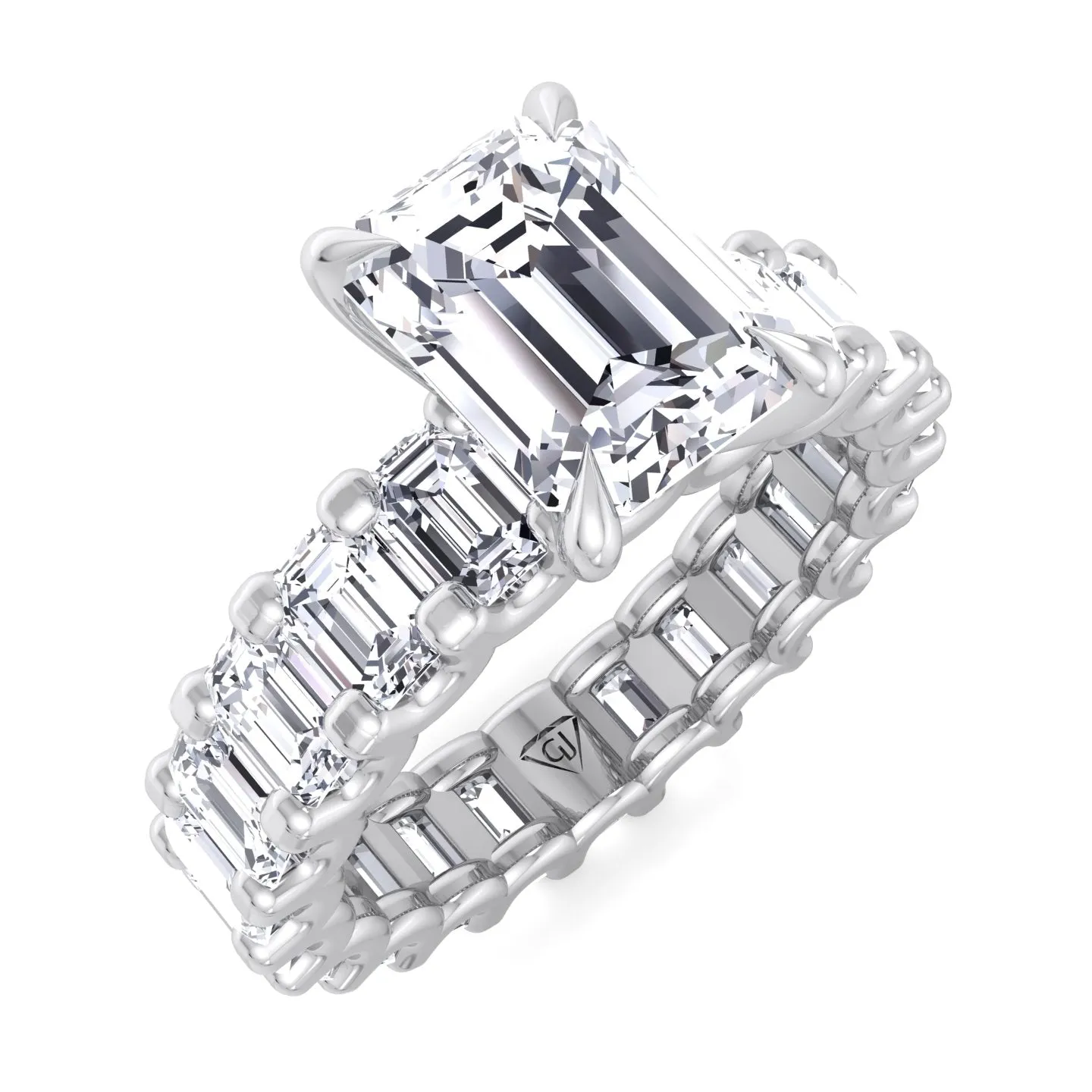 Gemini - 6 Carat Emerald Cut Diamond Eternity Engagement Ring (U-Prong Setting)