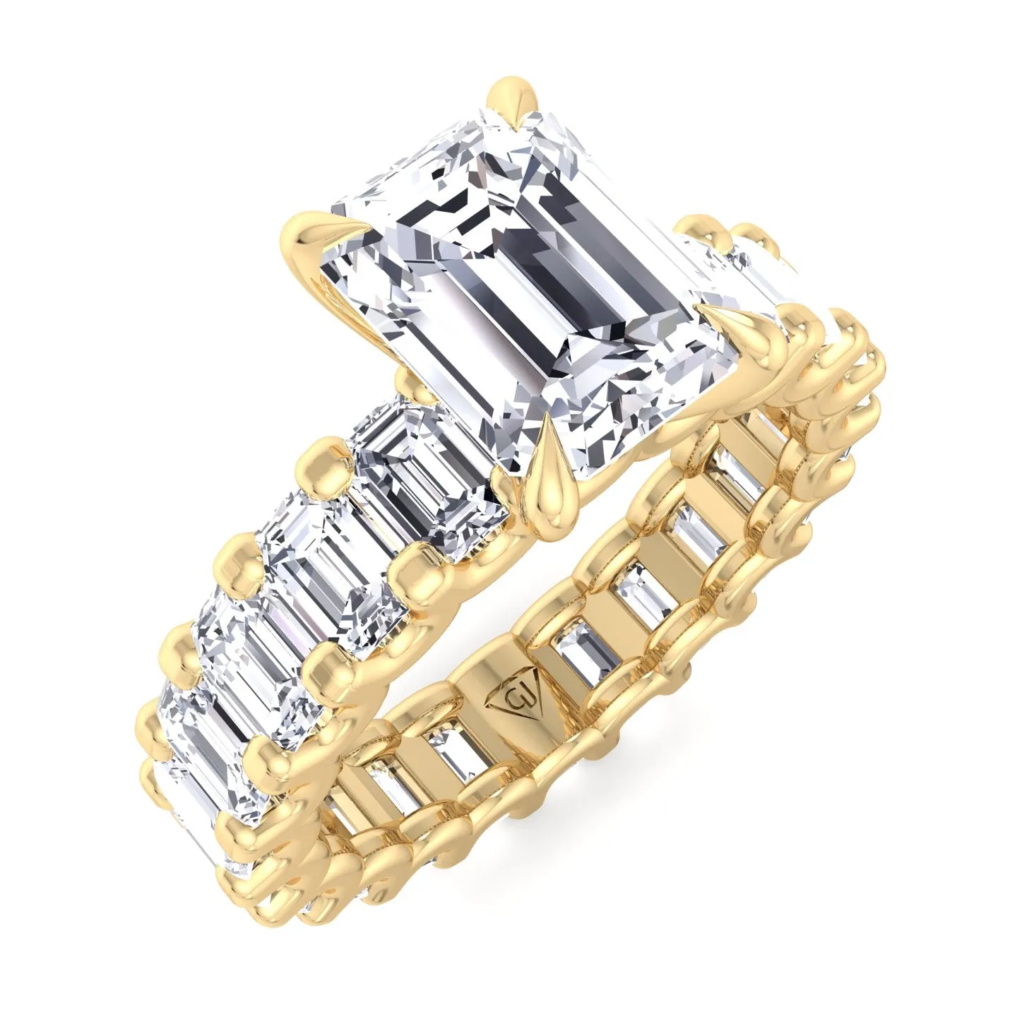 Gemini - 6 Carat Emerald Cut Diamond Eternity Engagement Ring (U-Prong Setting)