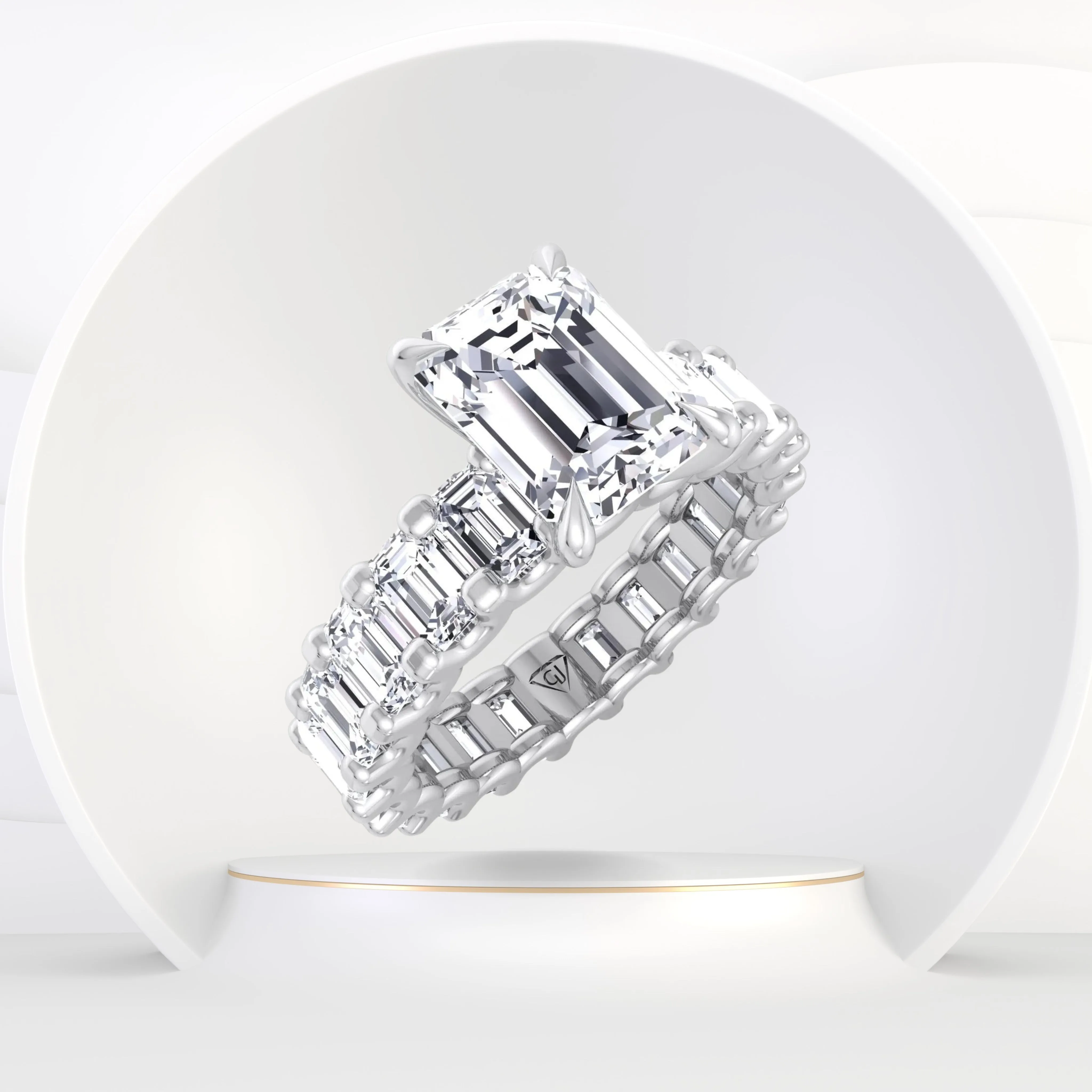Gemini - 6 Carat Emerald Cut Diamond Eternity Engagement Ring (U-Prong Setting)