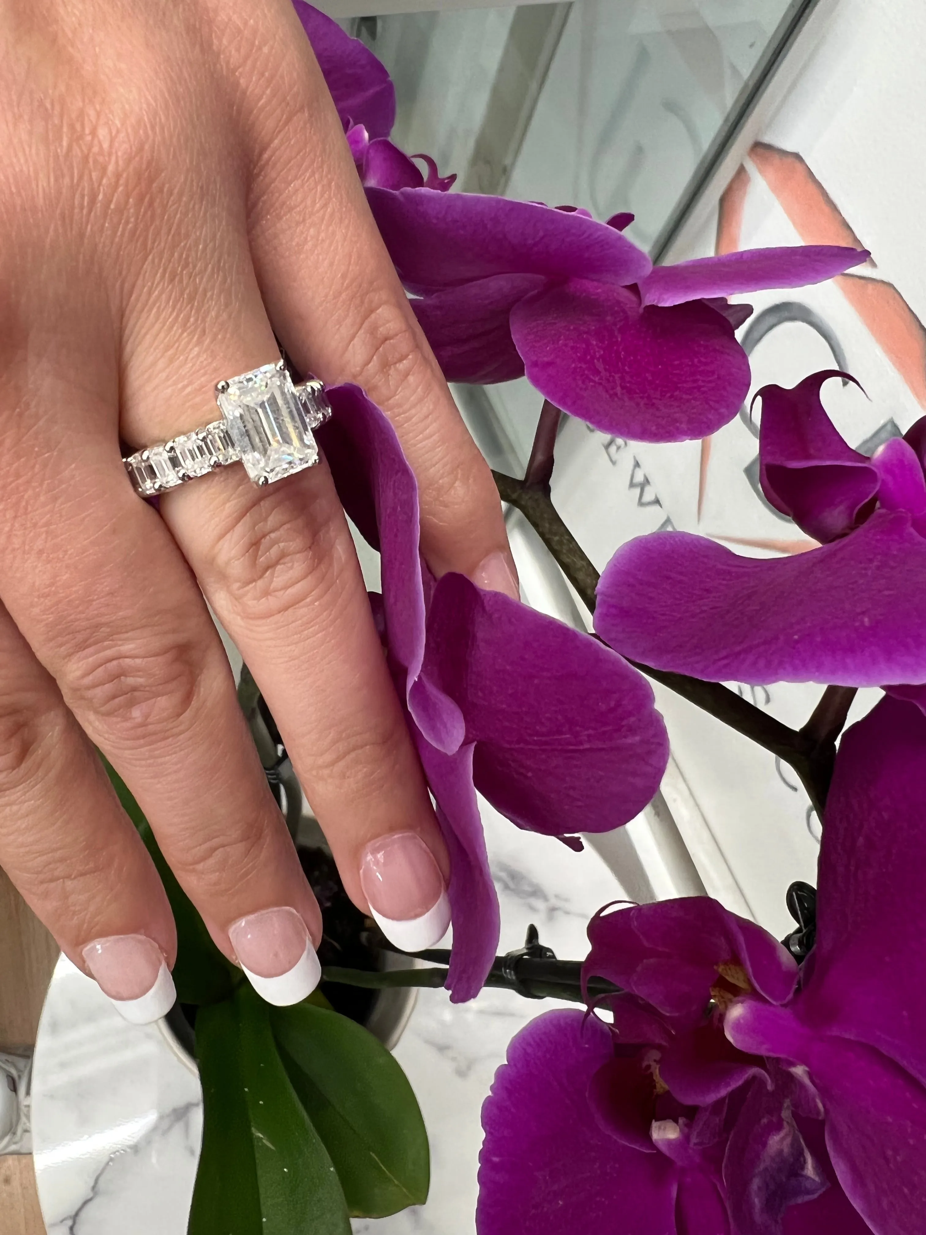 Gemini - 6 Carat Emerald Cut Diamond Eternity Engagement Ring (U-Prong Setting)