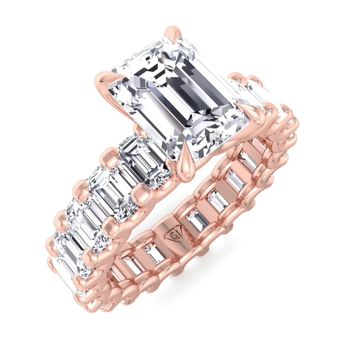 Gemini - 6 Carat Emerald Cut Diamond Eternity Engagement Ring (U-Prong Setting)