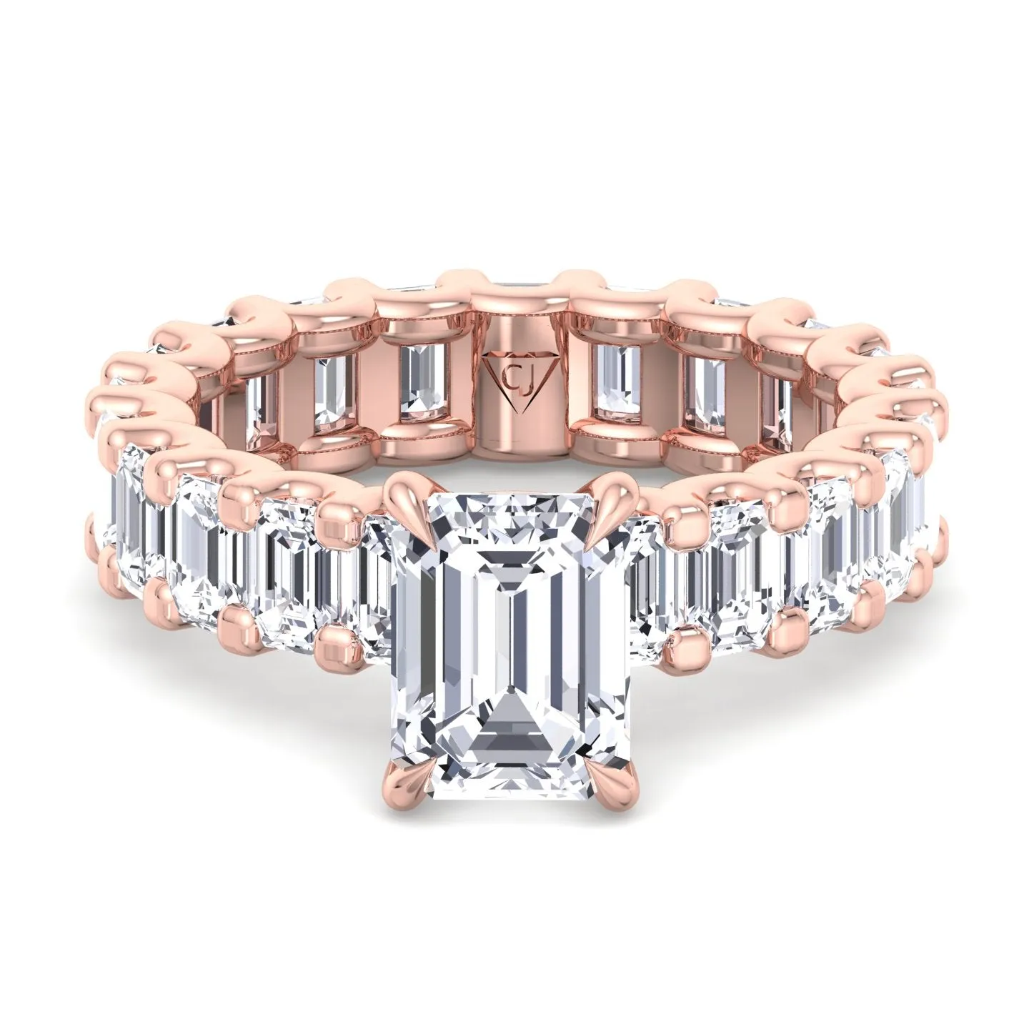 Gemini - 6 Carat Emerald Cut Diamond Eternity Engagement Ring (U-Prong Setting)
