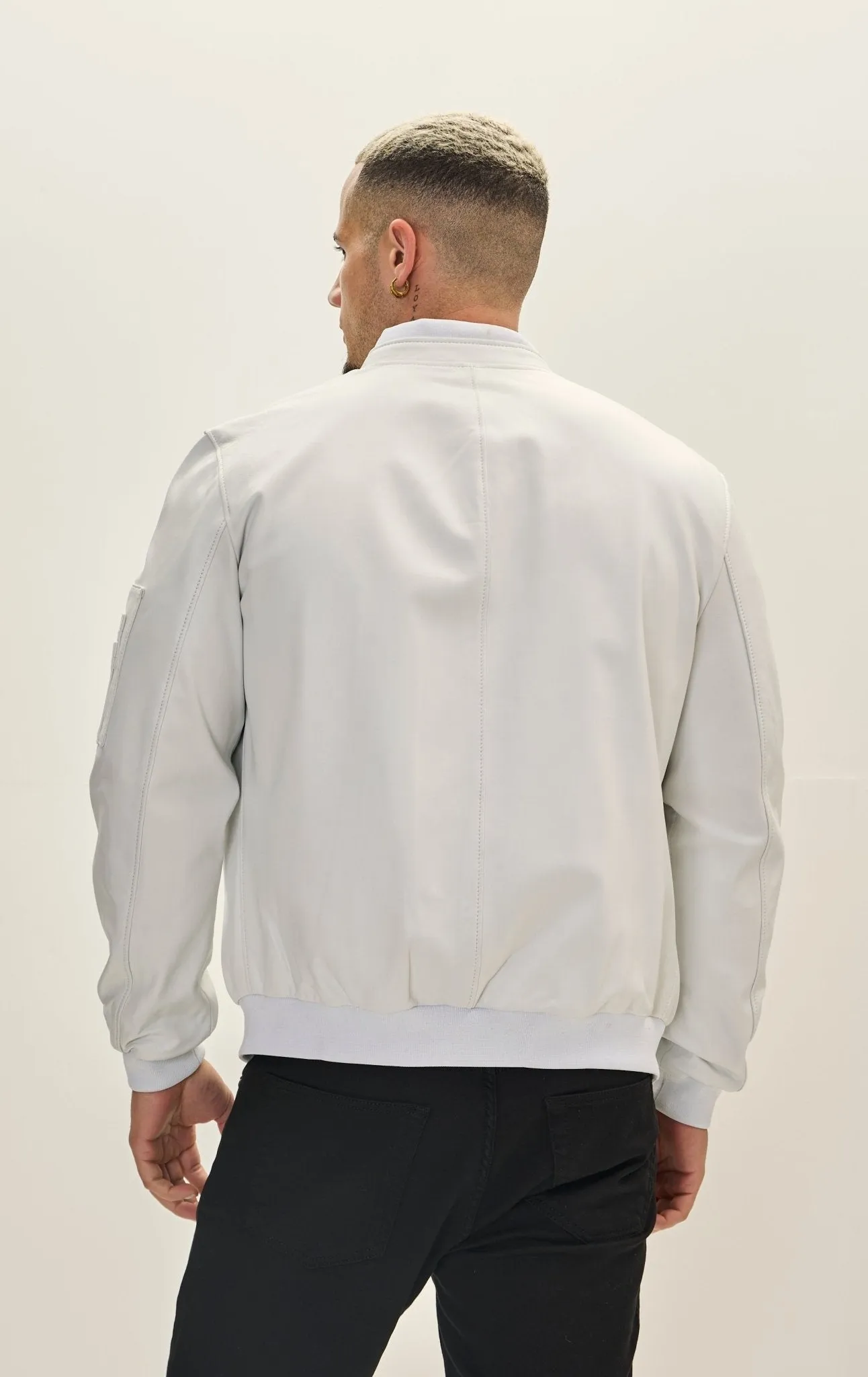 Genuine Leather Bomber Jacket - White