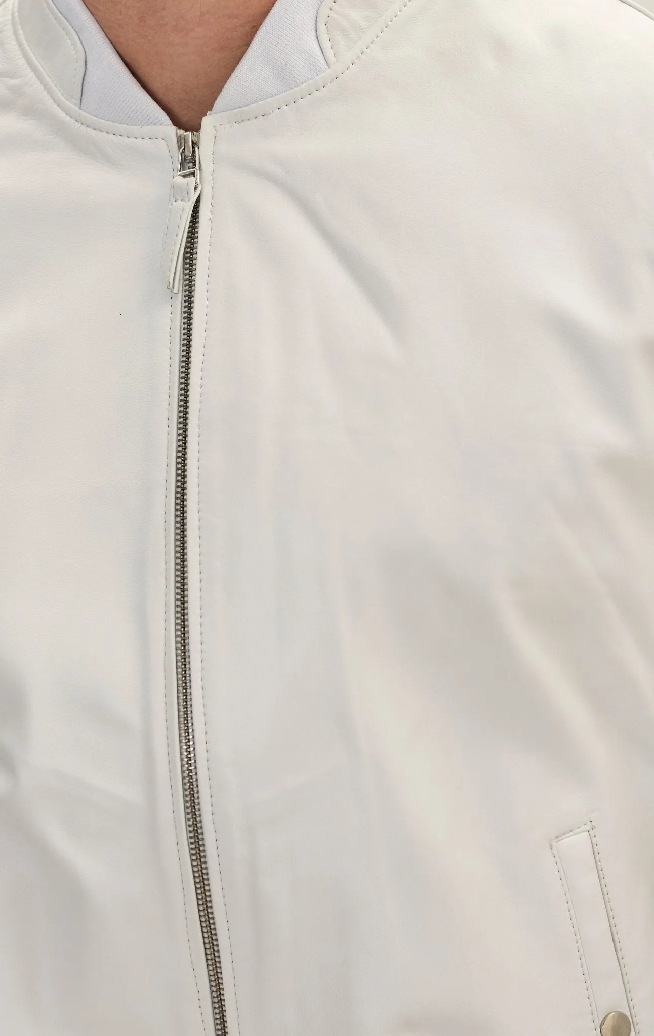 Genuine Leather Bomber Jacket - White