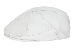 Genuine White Leather London Flat Cap - Timeless Classic