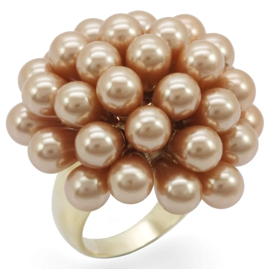 Gold Brass Ring with Synthetic Pearl in Champagne for Women Style 1W050