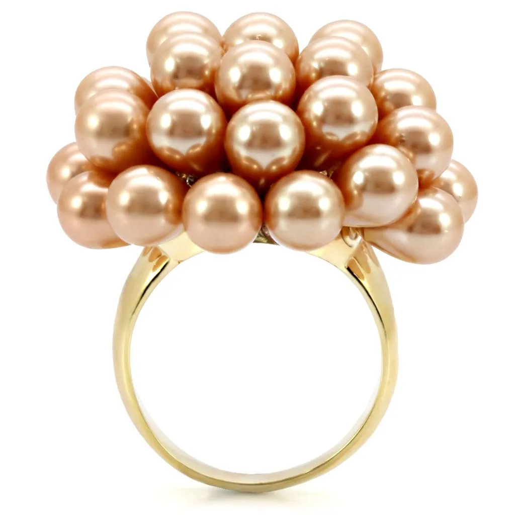 Gold Brass Ring with Synthetic Pearl in Champagne for Women Style 1W050