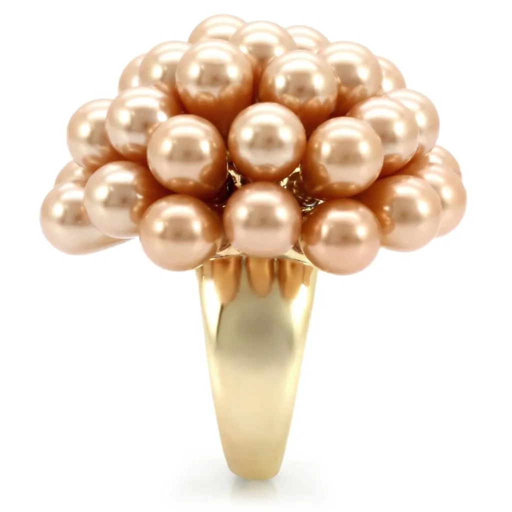 Gold Brass Ring with Synthetic Pearl in Champagne for Women Style 1W050