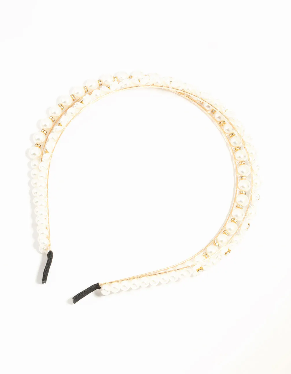 Gold Double Layered Pearl & Flower Headband