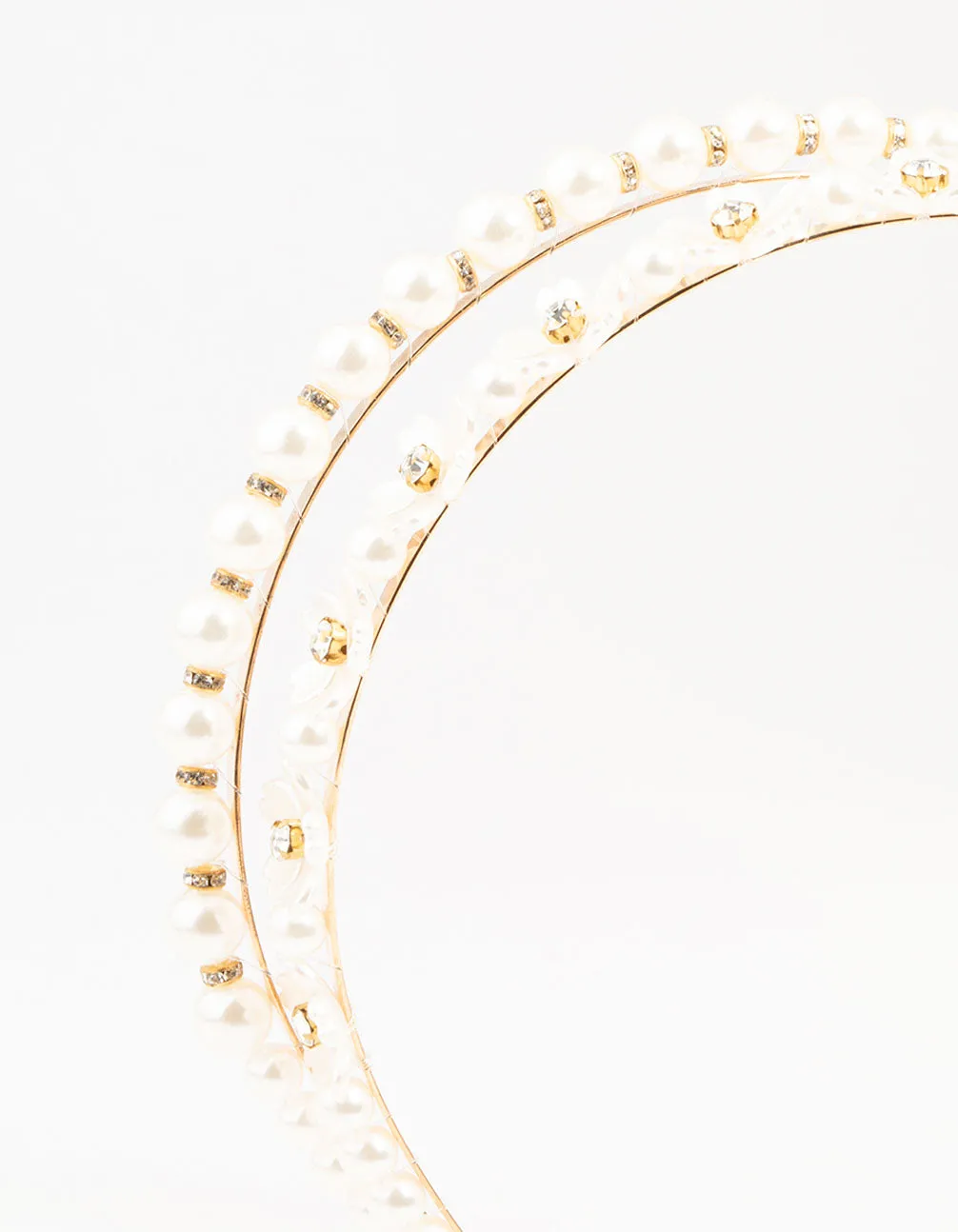 Gold Double Layered Pearl & Flower Headband