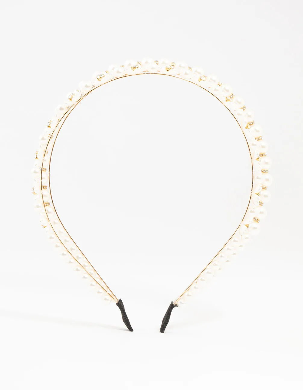 Gold Double Layered Pearl & Flower Headband