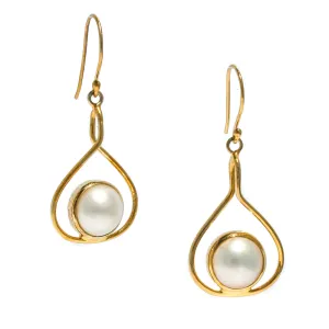 Gold Full Moon Mabe White Pearl Earrings