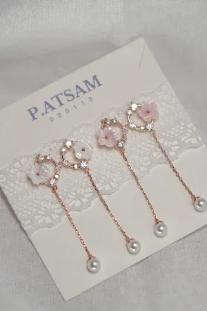 Gold Plated Mother Of Pearl Flower Dangle Silver Stud Earring