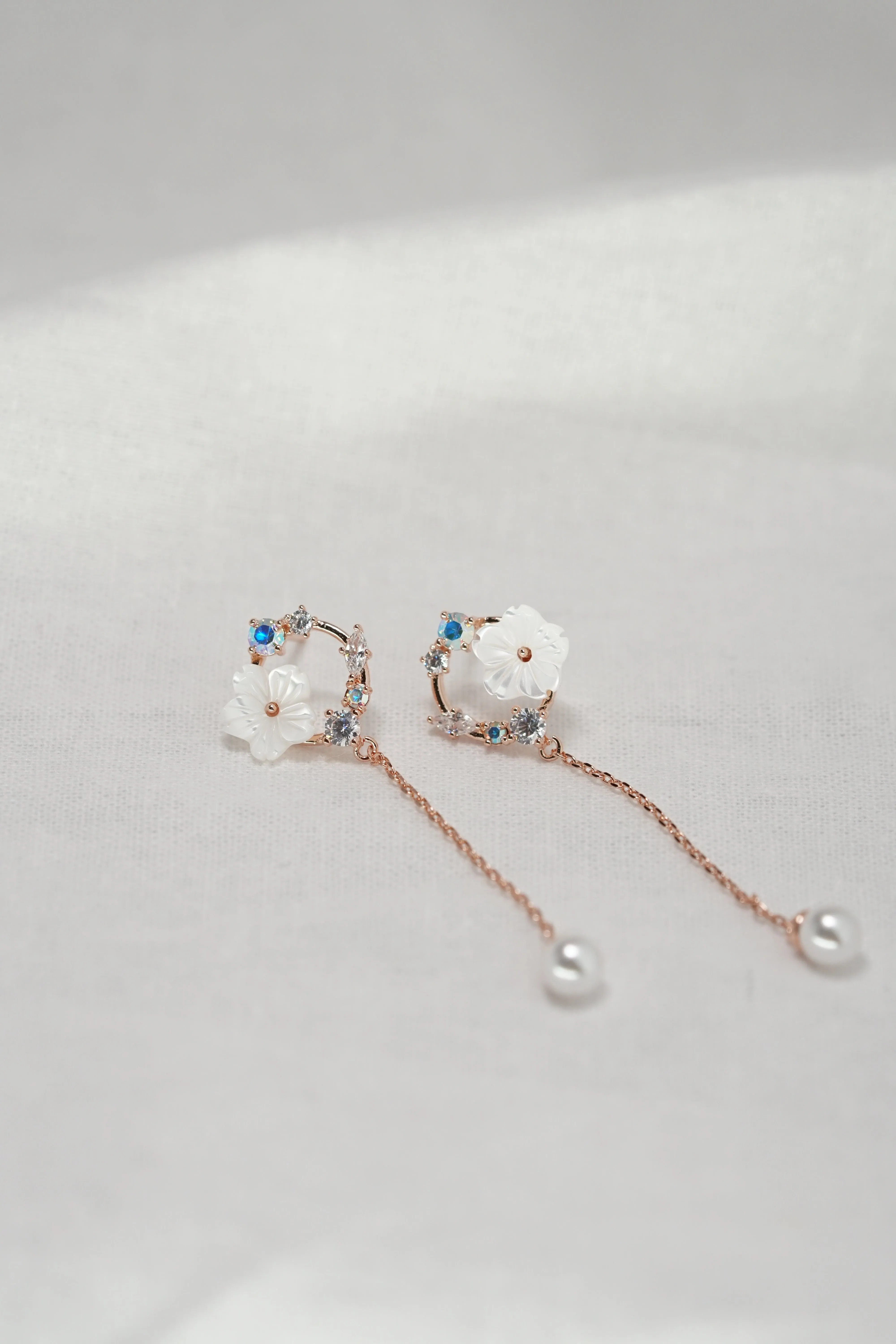 Gold Plated Mother Of Pearl Flower Dangle Silver Stud Earring