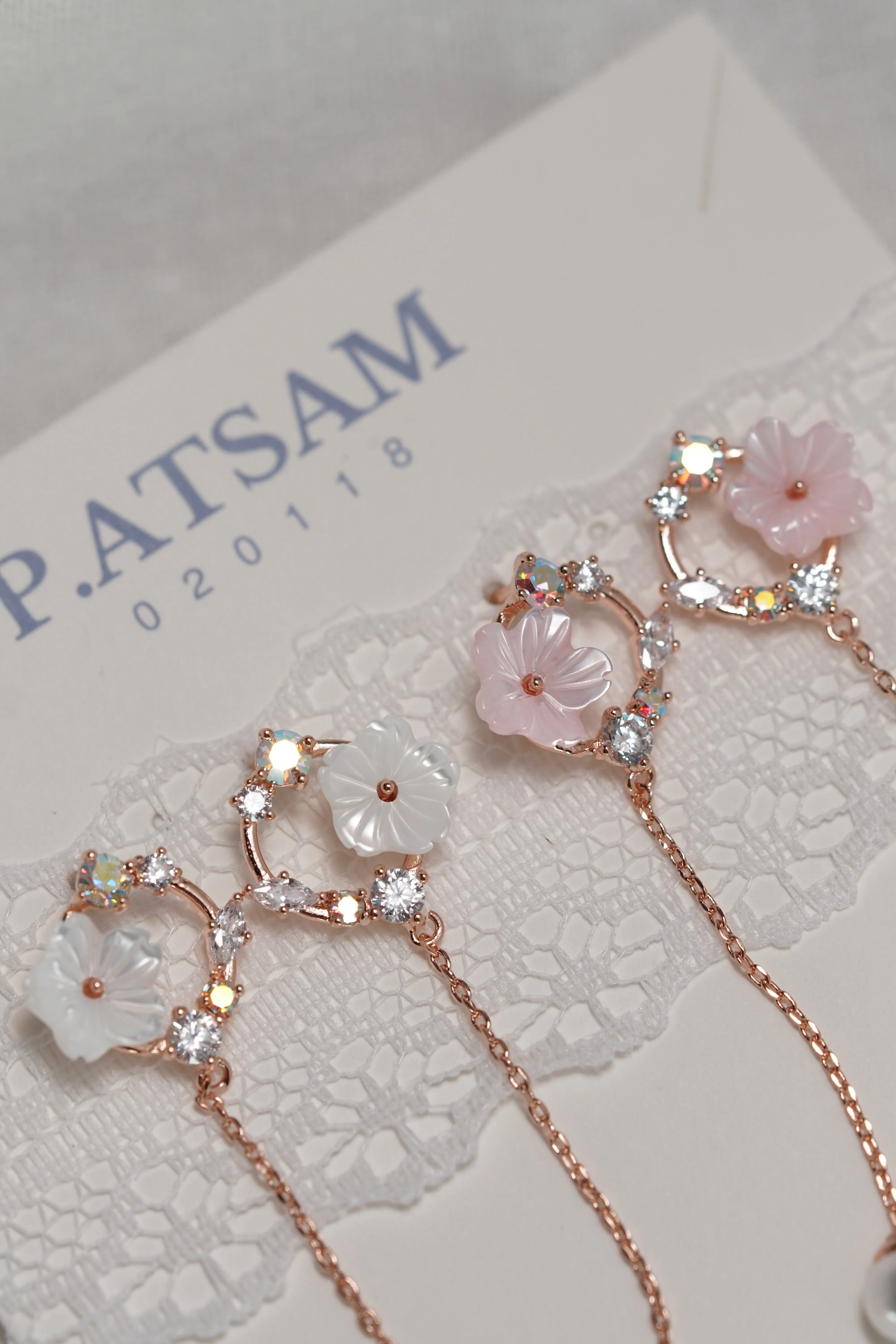 Gold Plated Mother Of Pearl Flower Dangle Silver Stud Earring
