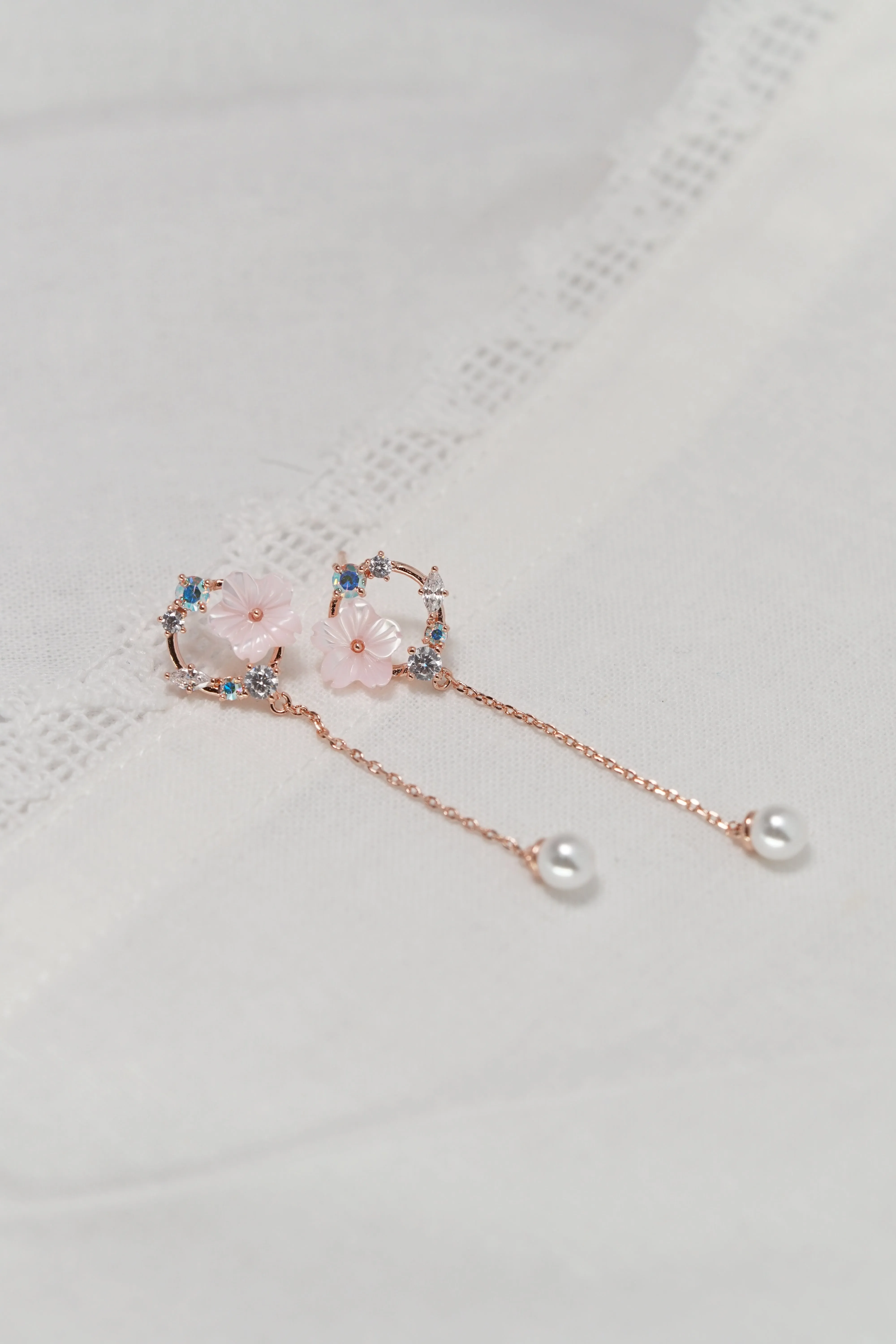 Gold Plated Mother Of Pearl Flower Dangle Silver Stud Earring