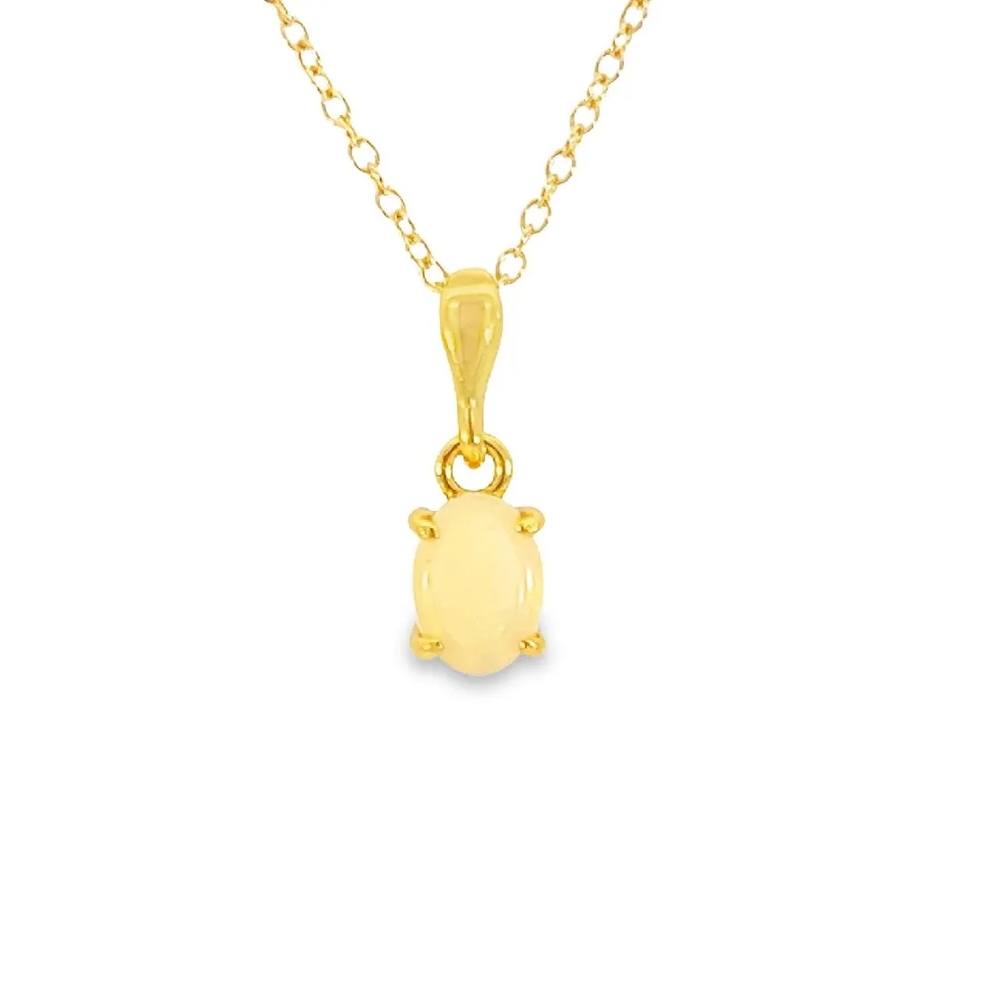 Gold Plated Sterling Silver Pendant - 7x5mm White Opal, Dainty Minimalist Necklace, Perfect Birthstone Gift for Her, Women's Crystal Necklace