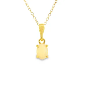 Gold Plated Sterling Silver Pendant - 7x5mm White Opal, Dainty Minimalist Necklace, Perfect Birthstone Gift for Her, Women's Crystal Necklace