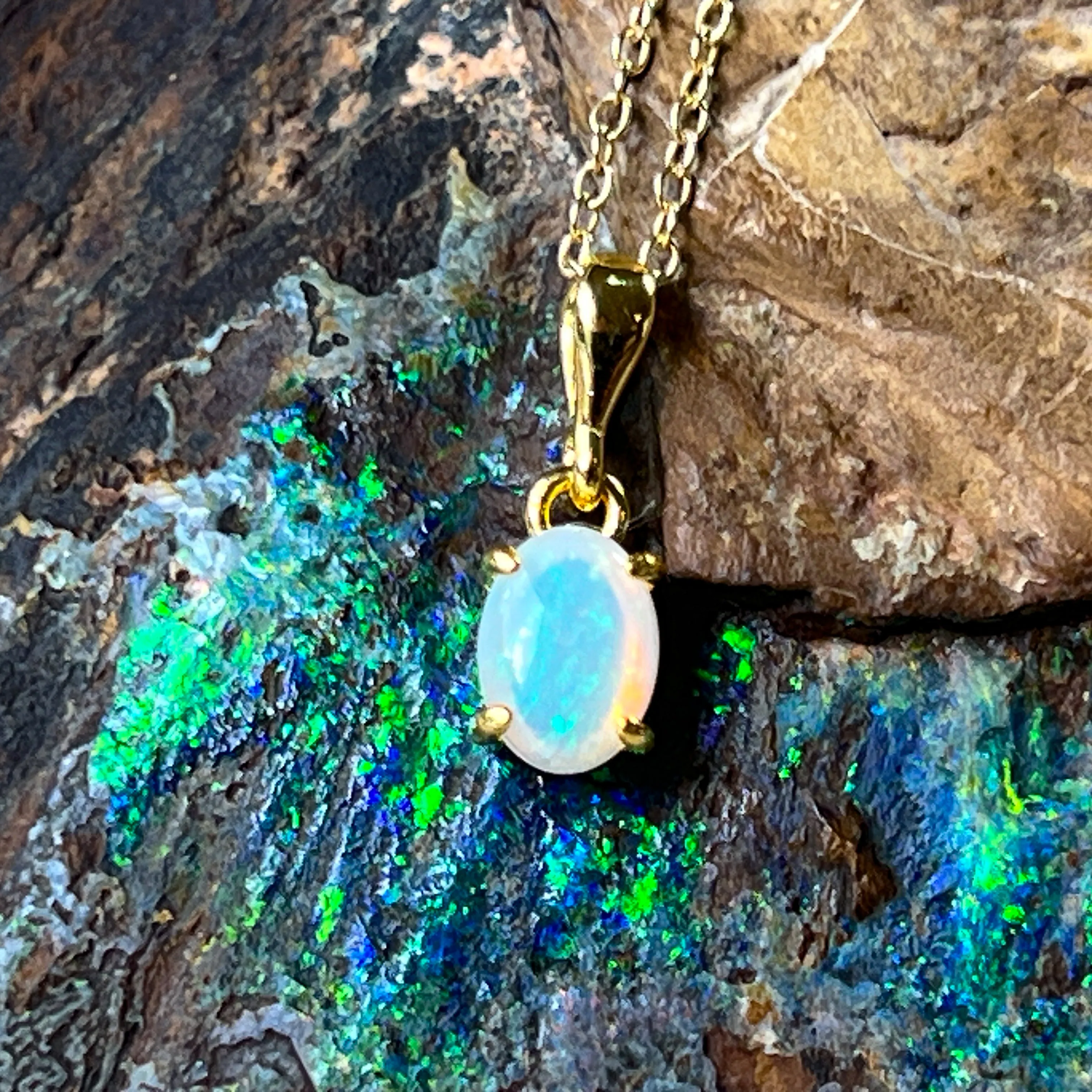 Gold Plated Sterling Silver Pendant - 7x5mm White Opal, Dainty Minimalist Necklace, Perfect Birthstone Gift for Her, Women's Crystal Necklace