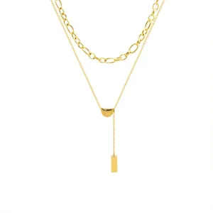 Golden Bean Tassel Necklace with Titanium Clavicle Pendant