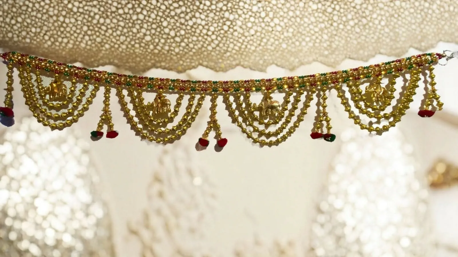 Golden Pearl-Moti Plastic Beads Fancy Handmade Door Hanging/Bandarwal Toran Door Diwali Decoration (TPT)