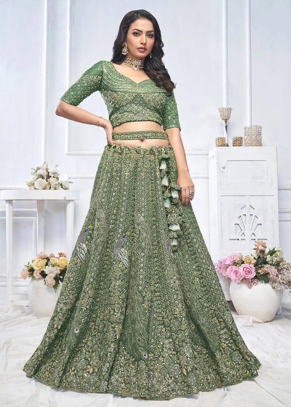 Graceful Green Trendy Style Designer Bridal Lehenga Choli