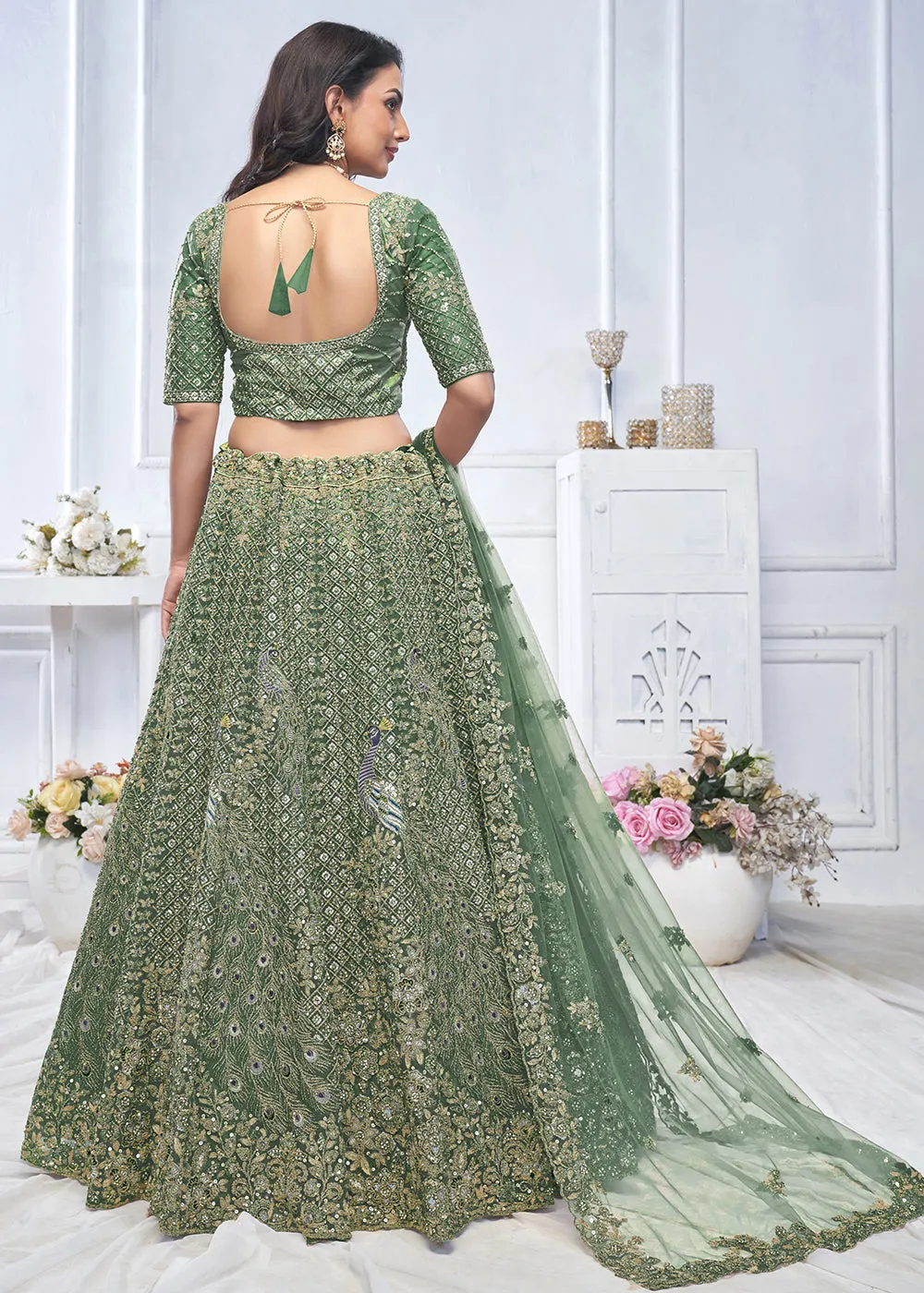 Graceful Green Trendy Style Designer Bridal Lehenga Choli