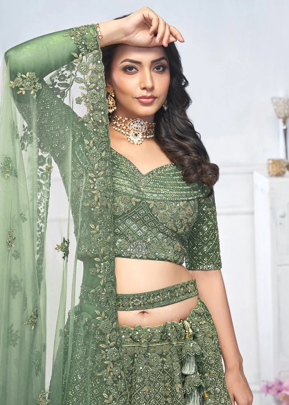 Graceful Green Trendy Style Designer Bridal Lehenga Choli