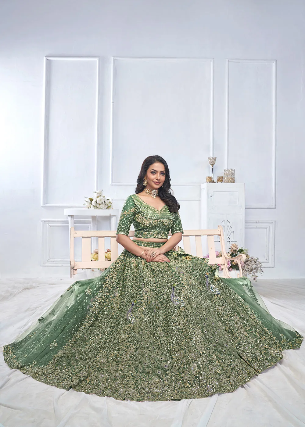 Graceful Green Trendy Style Designer Bridal Lehenga Choli
