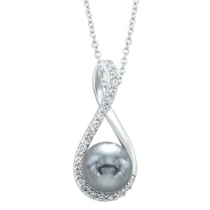 Grey Pearl Infinity Necklace with Cubic Zirconia