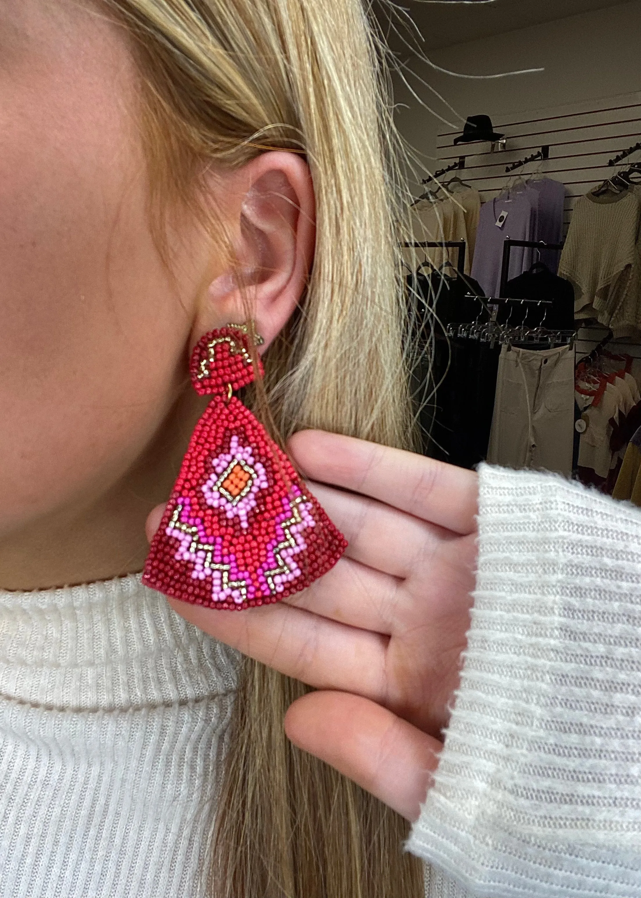 Half Oval & Triangle Bead Earrings