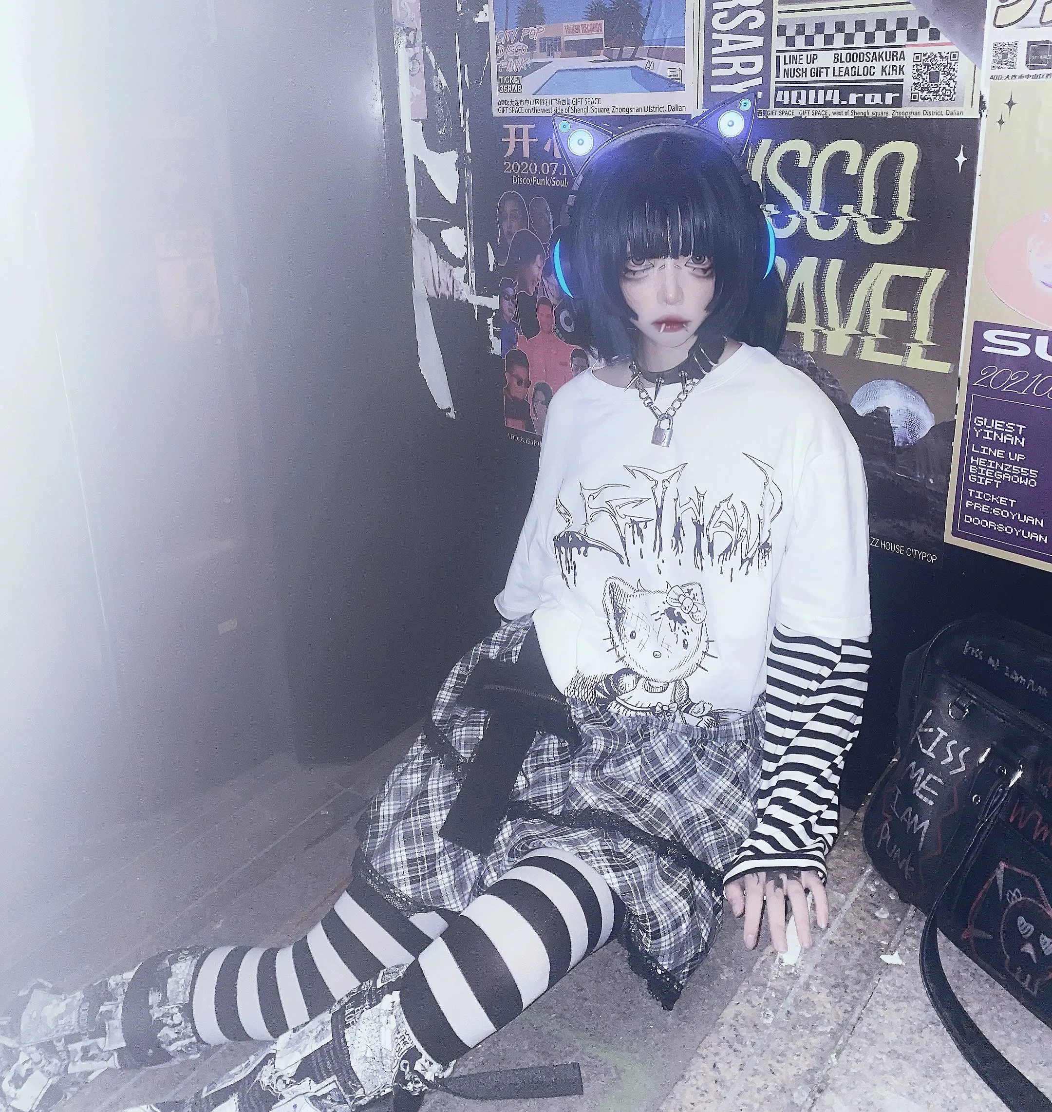 Harajuku Fashion Black White Skirt Plaid Lace Hem Tiered Skirt