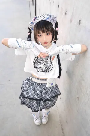 Harajuku Fashion Black White Skirt Plaid Lace Hem Tiered Skirt