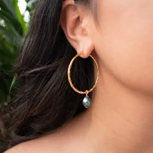 HINA Big Hoops - Black Tahitian Pearl Earrings