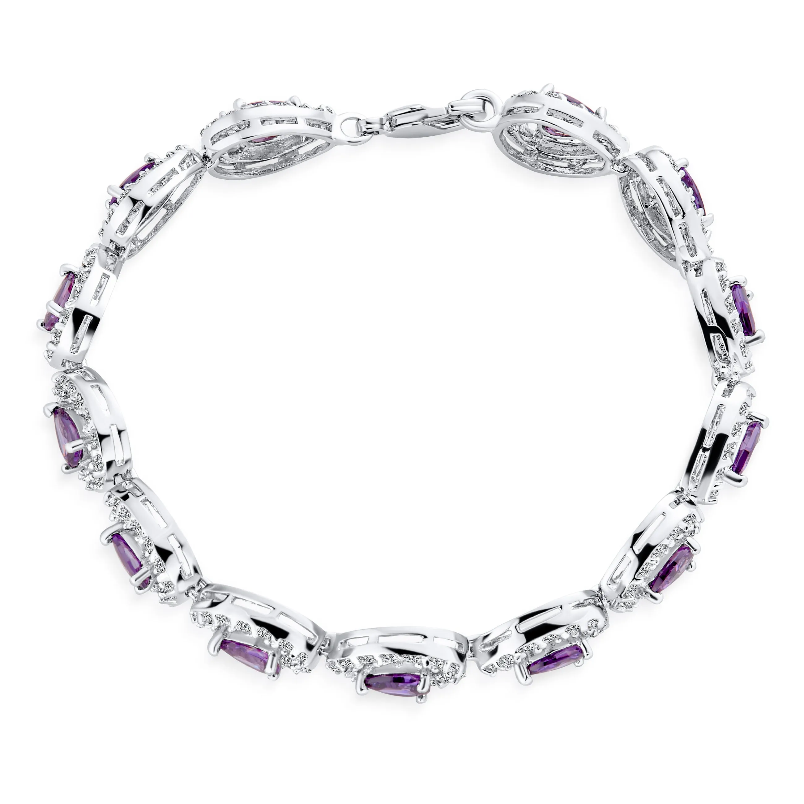 Imitation Amethyst Sapphire Oval AA CZ Infinity Tennis Bracelet Silver