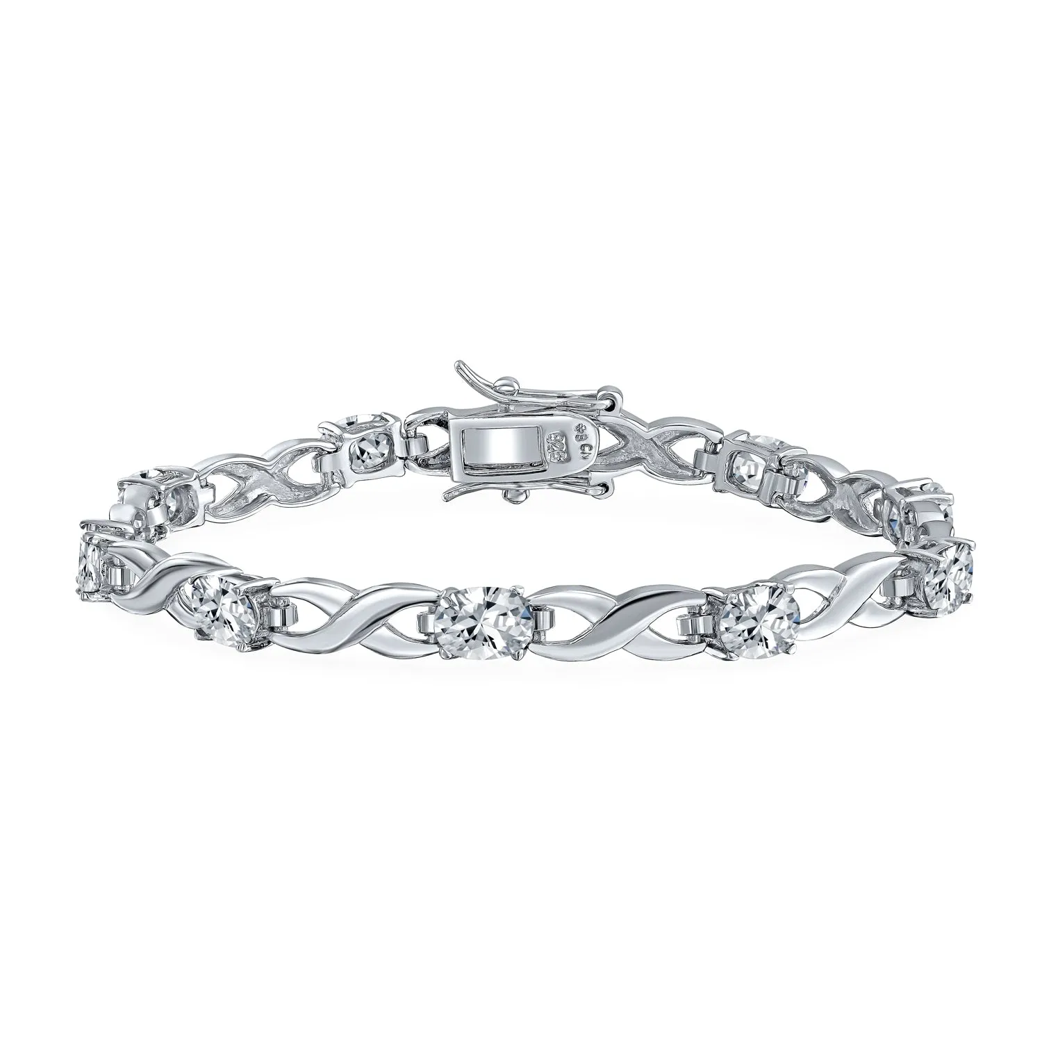 Imitation Amethyst Sapphire Oval AA CZ Infinity Tennis Bracelet Silver