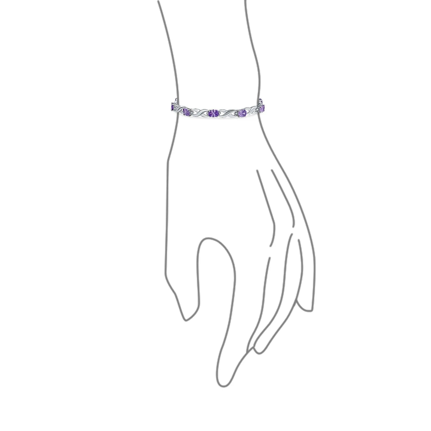 Imitation Amethyst Sapphire Oval AA CZ Infinity Tennis Bracelet Silver