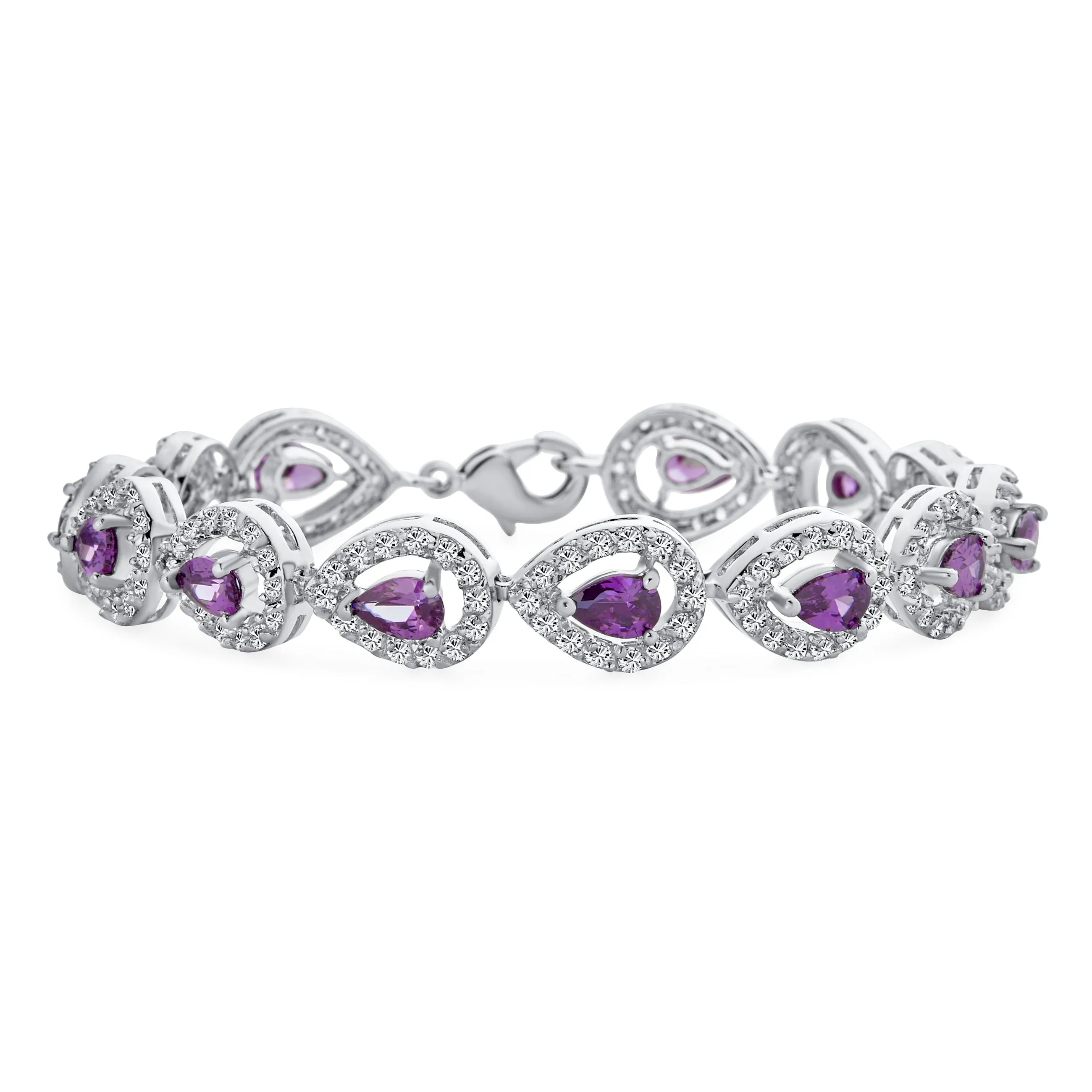 Imitation Amethyst Sapphire Oval AA CZ Infinity Tennis Bracelet Silver