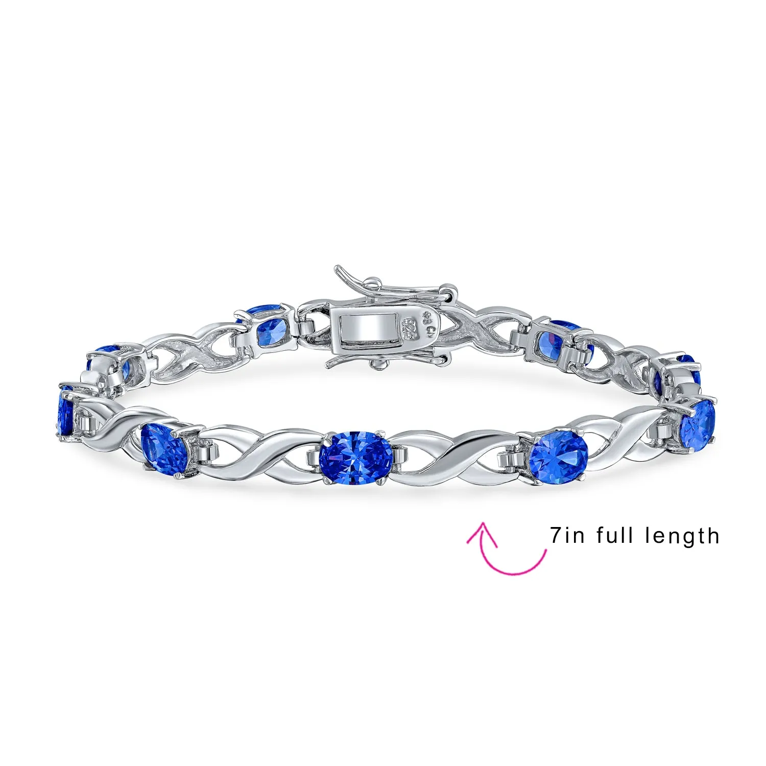 Imitation Amethyst Sapphire Oval AA CZ Infinity Tennis Bracelet Silver