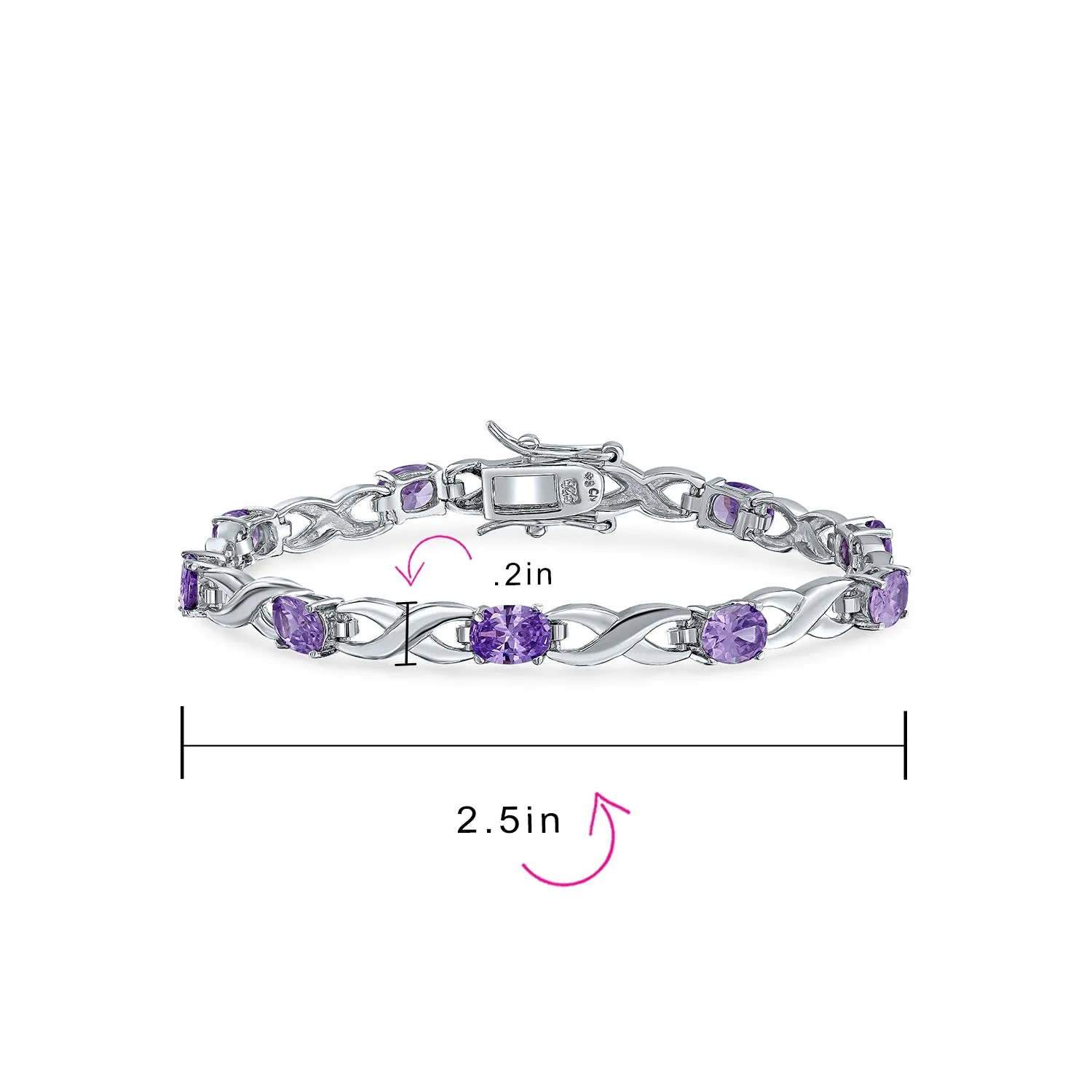 Imitation Amethyst Sapphire Oval AA CZ Infinity Tennis Bracelet Silver