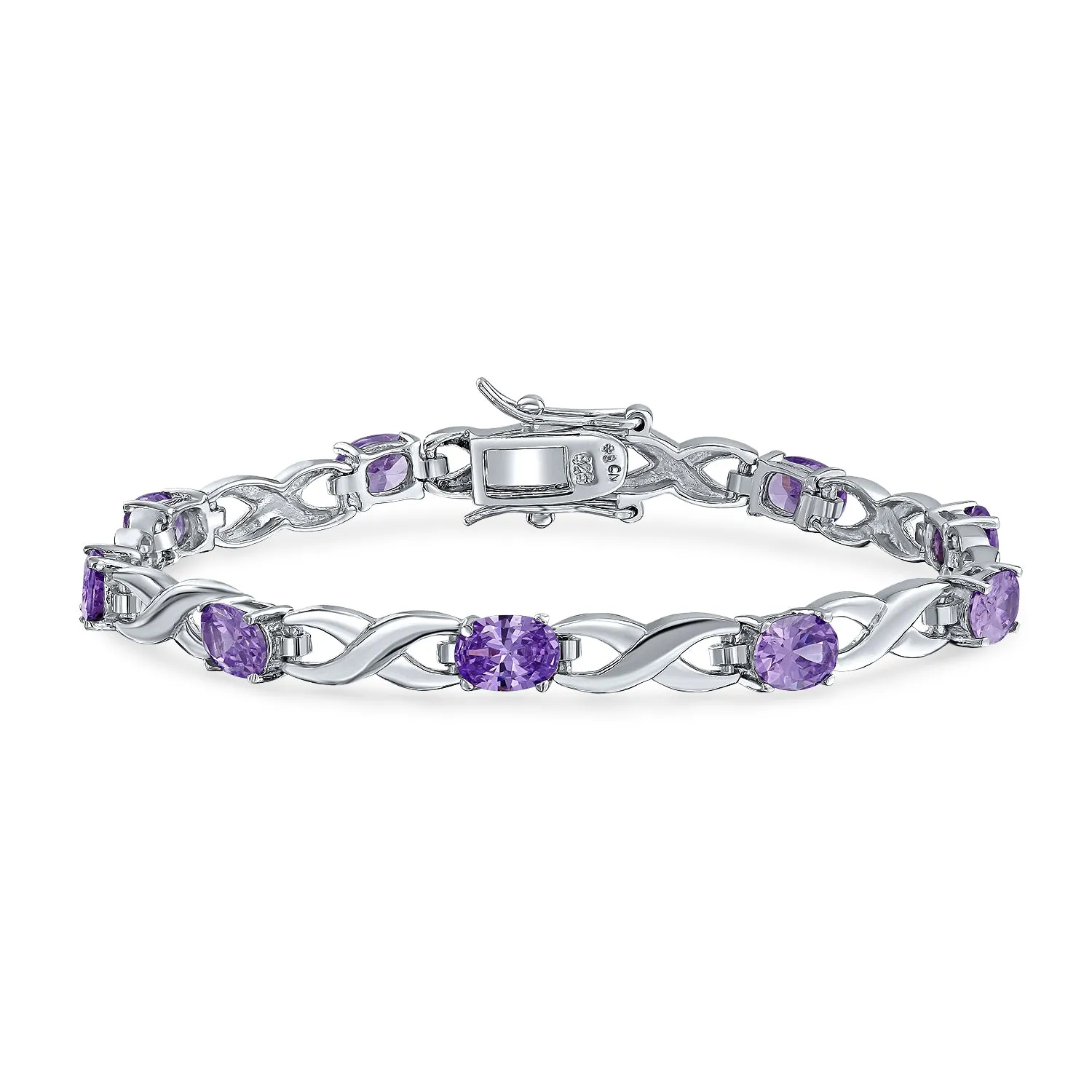 Imitation Amethyst Sapphire Oval AA CZ Infinity Tennis Bracelet Silver