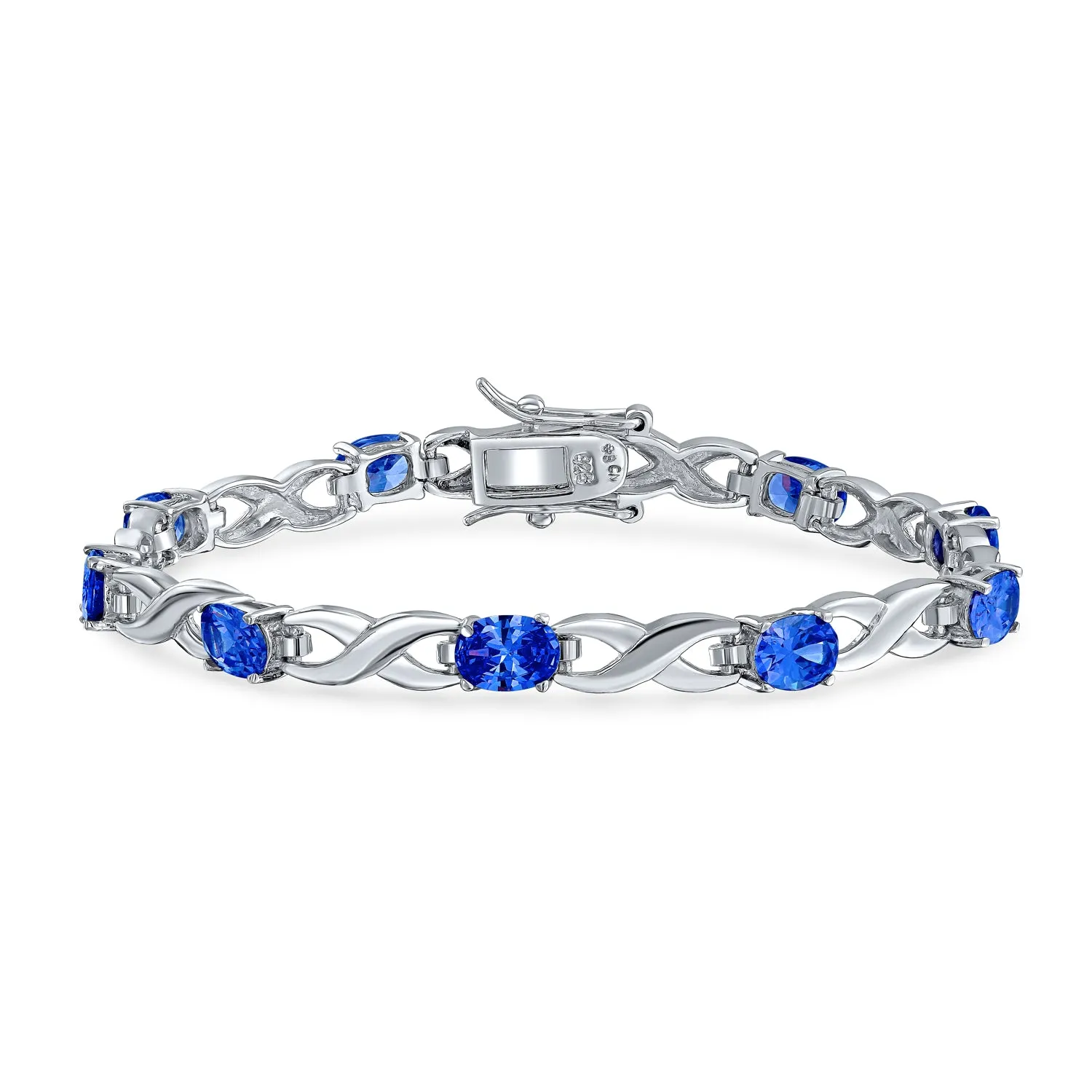 Imitation Amethyst Sapphire Oval AA CZ Infinity Tennis Bracelet Silver