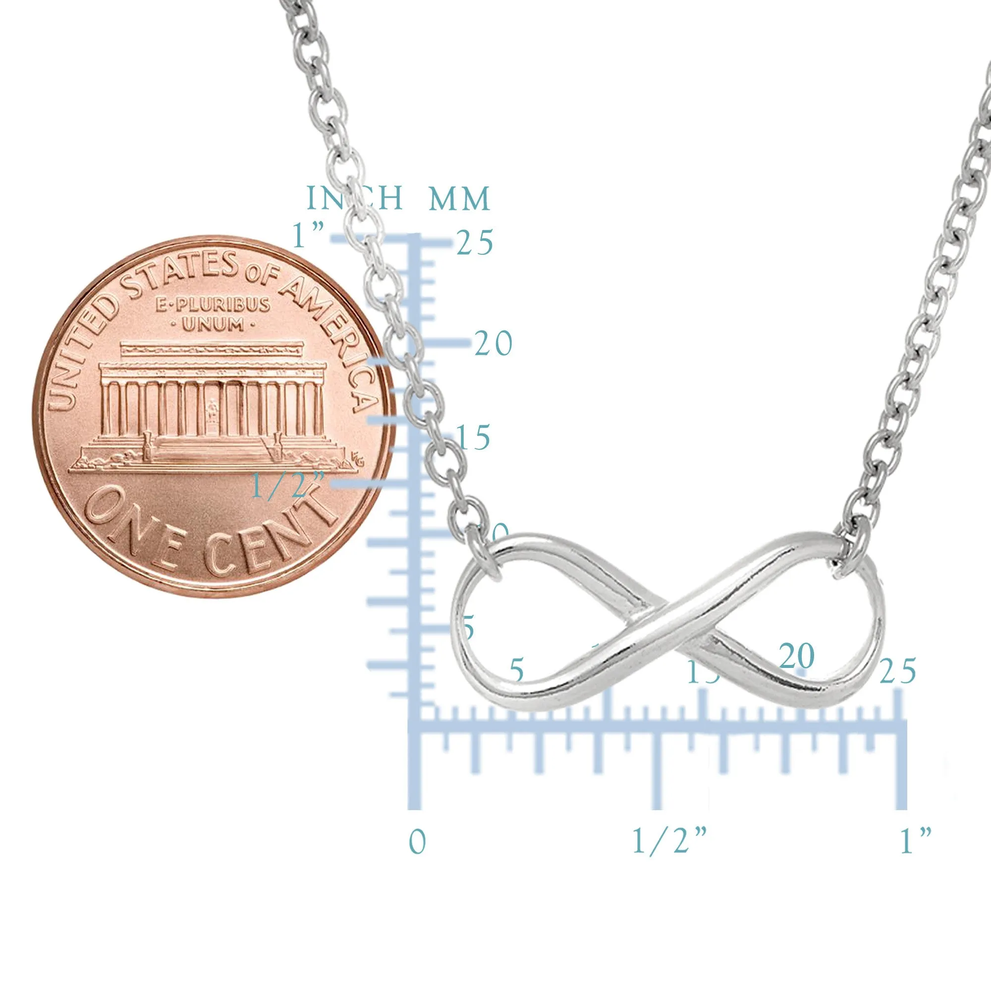 Infinity Sign Link Necklace In Rhodium Plated Sterling Silver - 18 Inches