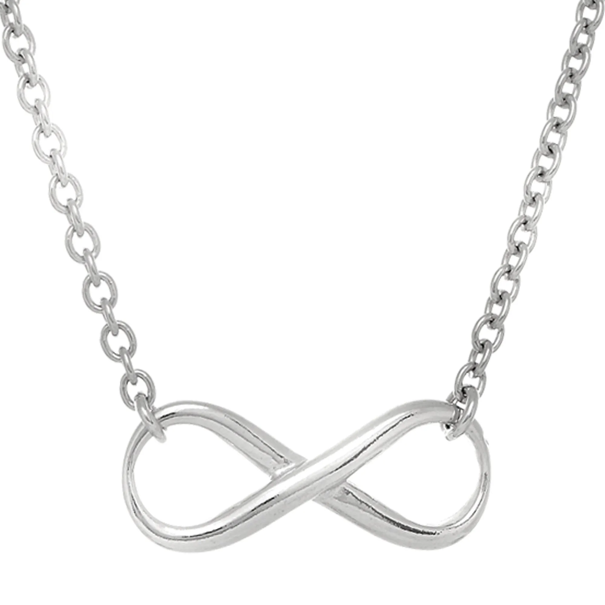 Infinity Sign Link Necklace In Rhodium Plated Sterling Silver - 18 Inches
