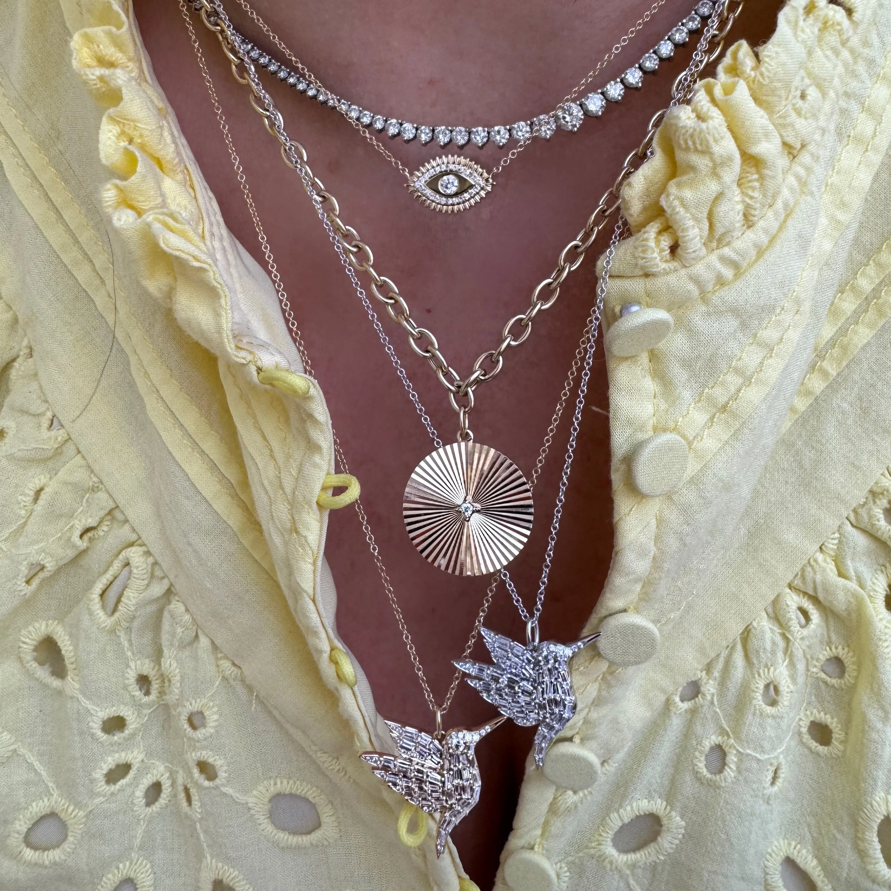 Jumbo Gold & Diamond Fluted Disc Chain Necklace