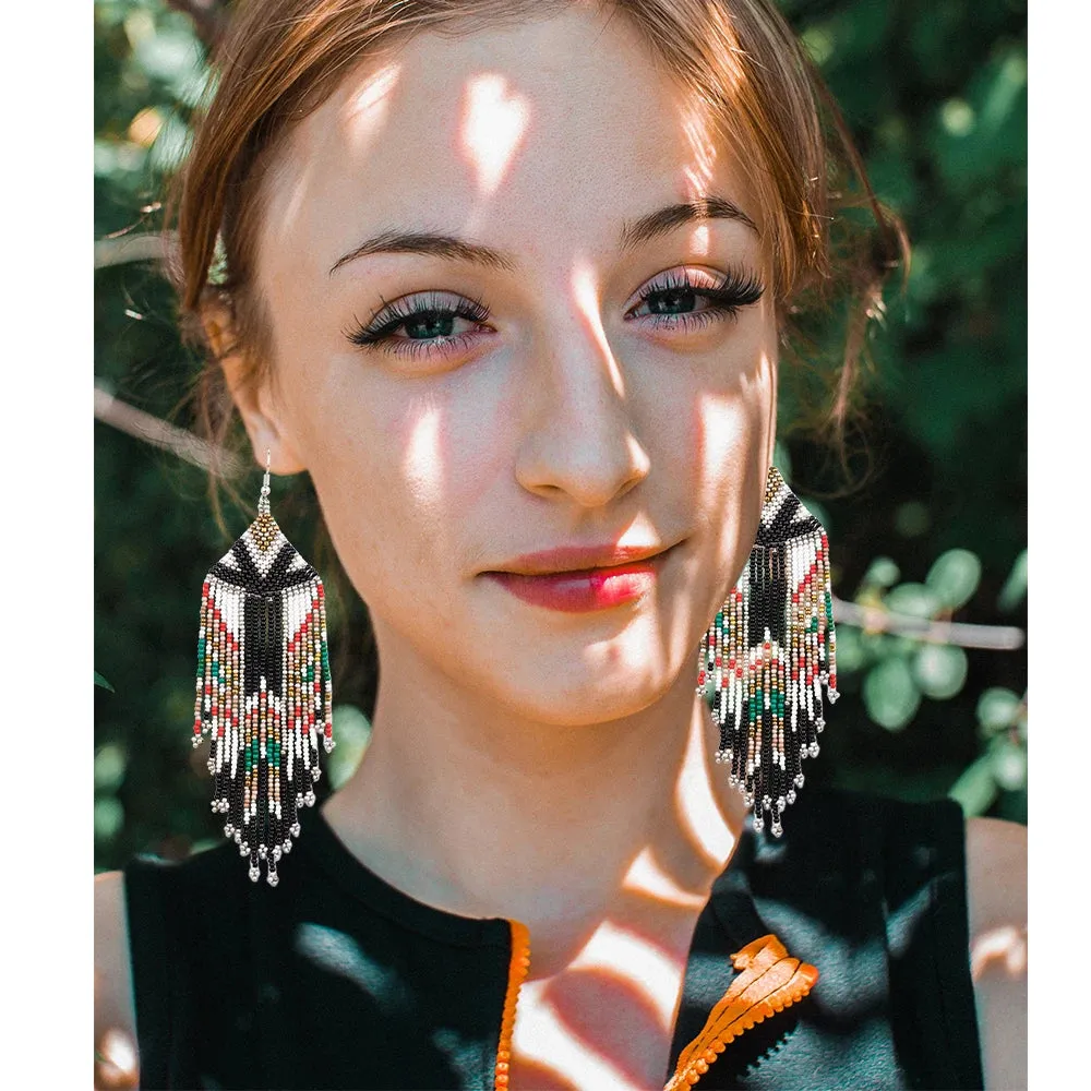 Kaseakia Flag Long Beaded Tassel Dangle Earrings